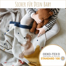 nidito Premium Organic Baby Blanket Beige Space / Organic Cotton Blanket Baby, 80 x 100 cm, 100% Organic Cotton, Universe, Wool Blanket Ideal as a First / Cuddly Blanket