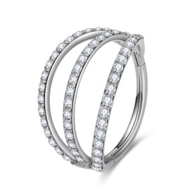 JMFENFA G23 Titanium Nose Hoop Rings for Sensitive Skins, 16G Septum Clicker Nose Ring, Teardrop Double Triple Nose Ring (6, Triple CZ)