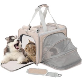 PATAZONE Cats Carriers Bag Dog Carrier for Small Dogs Puppy Expandable,Airline Approved,Rabbit Bunny Pets Carriers Small Animals Travel Outdoor Carry Kennel (Khaki, Large)