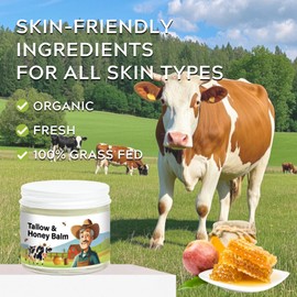 Mauiluxy Tallow and Honey Balm Handmade All Natural Grass Fed Tallow Honey Balm for Face & Body Deeply Hydrating, Smooth, Soften Skin
