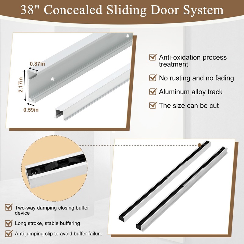 38" Concealed Sliding Barn Door Hardware Kit with Soft-Close Mechanism