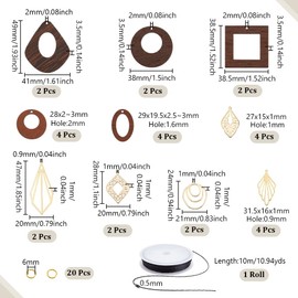 AHANDMAKER Pack of 28 Wooden Layer Pendants Long Necklaces Boho Necklace Vintage Wood Boho Pendant Long Cord Leather Pendant with Thread Pullover Necklaces in Boho Style for Jewellery Accessories,