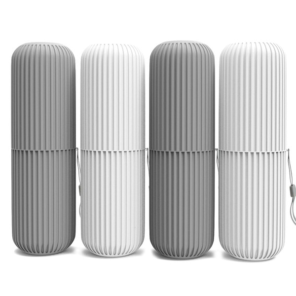 MSIHEY Pack of 4 Toothbrush Cups Travel Portable Toothbrush Case Travel Set Dustproof Toothbrush Case for Camping, Travel, Hiking, Home (2 Grey + 2 White), Grey and white, Toiletry bag