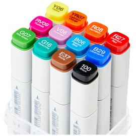COPIC Classic Set "Leuchtende Farben", 12er Set im Acryl-Display, Twin Marker mit einer mittelbreiten und einer feinen Spitze