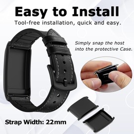 PONATTENO Replacement Leather Watch Band Compatible For Whoop 4.0, Breathable Soft Genuine Leather with Silicone Sweatproof Wrist Strap For Whoop 4.0 (Black)
