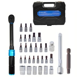 1/4 Inch Drive Click Torque Wrench Set, 32PCS Professional Bike Torque Wrench Kit (5-25Nm/44-221in.lb), High Precision Dual Scale with Bit Sockets, Adapters, Extension Bar & Portable Case for