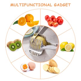 Tomato Cutter,Lemon Slicer, Multipurpose Round Fruit Cutter Holder for Orange Onion Egg,Handhold Stainless Steel Kitchen Tool,Household Kitchen Utensil