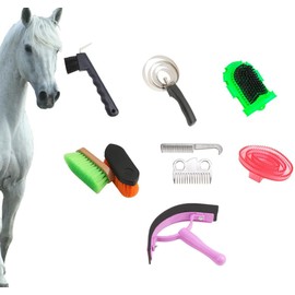 Horse Grooming Kit, 10pcs Horse Brush Set, Hobby Horse Grooming Set with Clear Bag, Horse Brushes for Grooming, Horse Cleaning Kit, Horse Care Supplies