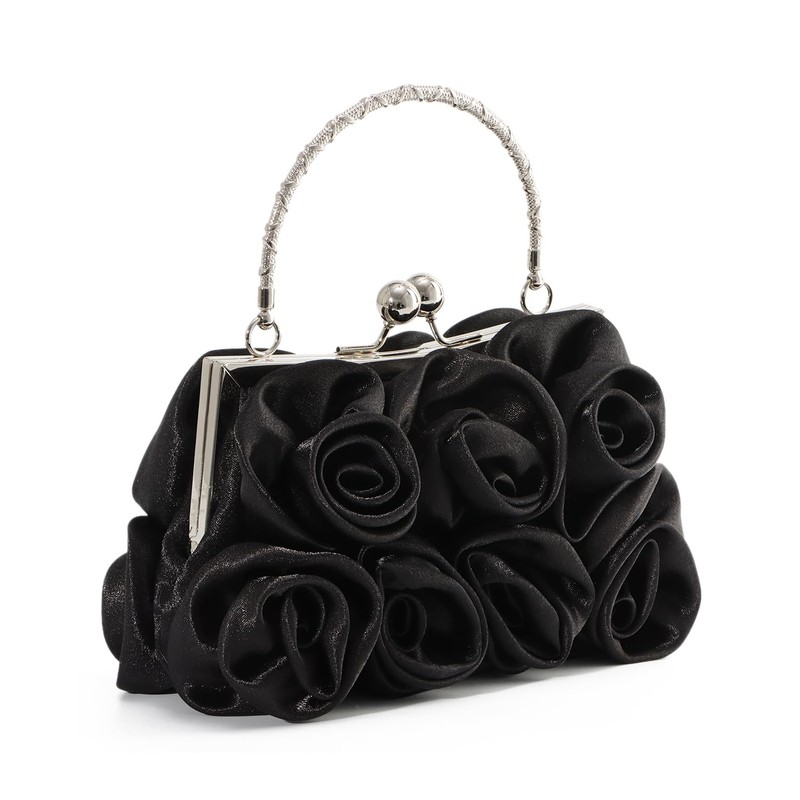 EVEOUT Elegant Satin Flower Evening Handbag with Chain for Women