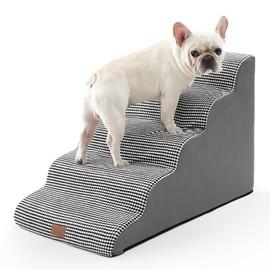 COZY KISS Wide Dog Stairs for Large Dogs 19.7" Width, Dog Step for Small Dog, Puppy or Cat, Medium Pet Ramp for High Bed or Car, High Density Foam Ladder, 19.7x33x22.4 in, Stable, 5 Step, White Black