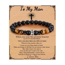 QWNHONEY To My Man Christian Gifts Valentines Father's Day Birthday Anniversary Christmas Christian Religous Black Nature Tiger Eyes Beads Inspirational Bracelet