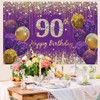 90th Birthday Decorations for Women, Purple Fabric Sign Poster Birthday
