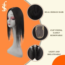 Full Shine Real Human Hair Side Part Off Black Clip In Topper Hair Extensions 3 * 5 Inch Free Part 14 Inch