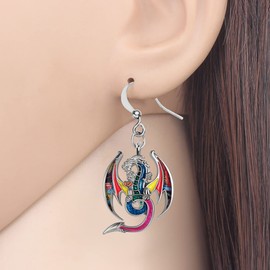 Enamel Alloy Elegant Dragon Earrings Drop Dangle Fantasy Dinosaur Jewelry Dragon Gifts for Women Birthday Party Decor (Multi)