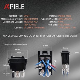 APIELE Momentary Switch Polarity Reverse 6 Pin (ON) Off (ON) RV Power Jack DPDT Rocker Switch 20A 12VDC auto Control Reset Toggle with Pre-Wires