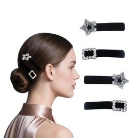 4 Pcs Rhinestone Velvet Hair Clips Square & Star Black Snap Clips for Women Girls Elegant Barrettes Cute Vintage Hair Accessories for Birthday Party Prom Christmas New Year Eve