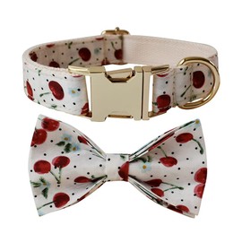 Love Dream Dog Collar with Bow Tie, Soft and Comfy Bow Tie Dog Collar with Metal Quickly Release Buckle, Adjustable Girl Boy Bowtie Dog Collars for Puppy Small Medium Large Dogs (Medium, Cherry)