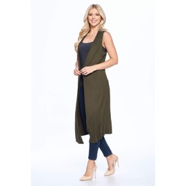 Isaac Liev Women's Sleeveless Cardigan – Casual Long Maxi Open Front Flowy Drape Lightweight Duster Vest Made in USA 8VEST Olive XL