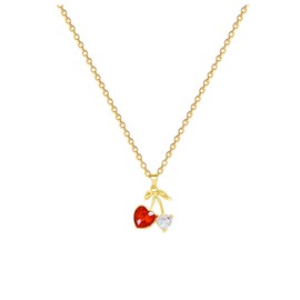 wsycoo Cherry Necklace for Women Hypoallergenic Red Crystal Fruit Necklaces Rhinestone Cute Pendant Necklace Trendy Cherry Jewelry for Women