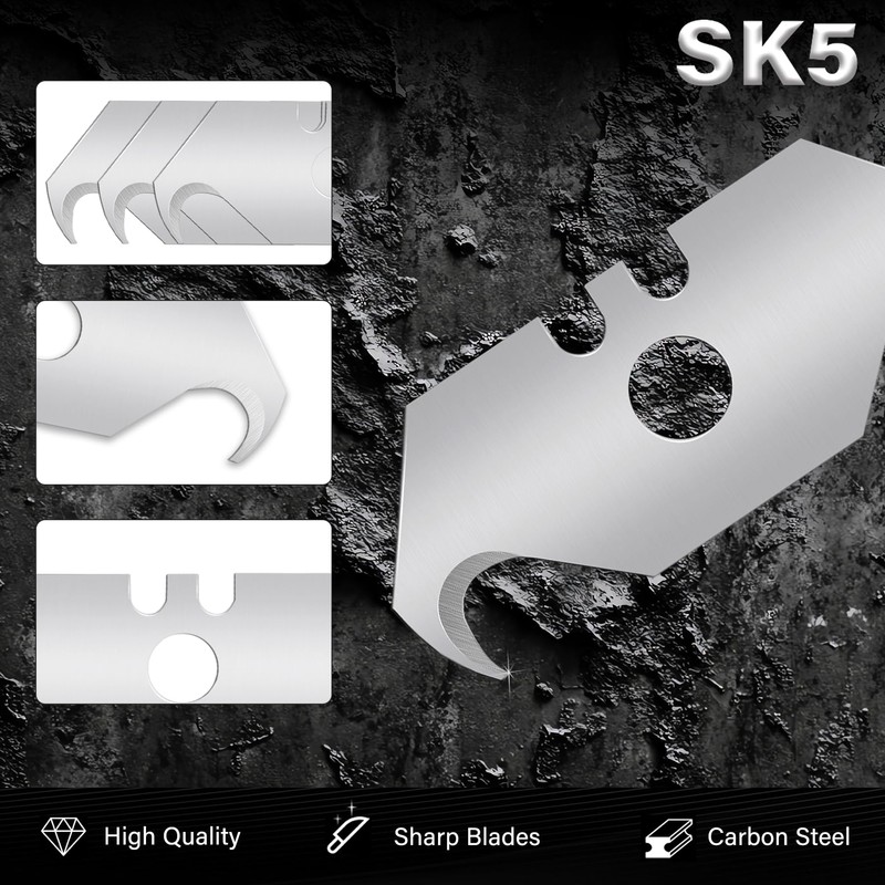 HAUTMEC 30 Pack Utility Knife Hook Blades, SK5 Steel, All-Purpose