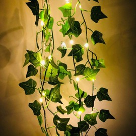 Guirnalda de Hiedra Artificial, Plantas Falsas, Enredaderas Falsas para Decoración de Habitaciones con Cadena de Luces LED, para el Hogar, Jardín, Decoración de Pared de Boda