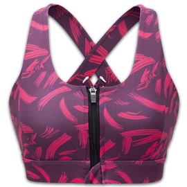 Cordaw Sujetador deportivo con cremallera en la parte delantera, tirantes de alto impacto, parte superior de entrenamiento, 1-cremallera Rosa, XL