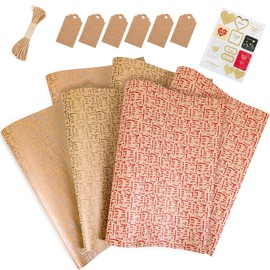 Larcenciel Larcenciel Gift Wrapping Paper, 6 Sheets Metallic Love Heart Wrapping Paper For Valentine's Day, Vintage Kraft Wrapping Paper Set, Gift Wraps For Birthdays, Weddings, Baby Shower, Fathers Day-3 Colors
