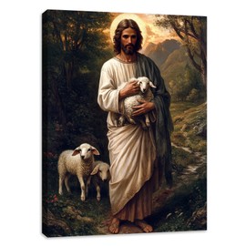 Unbruvo Jesus wall art decor Canvas Christian Wall Art Decor Jesus Wall Decor Picture Paintings Christian Wall Decor Jesus and Lamb Canvas Wall Art (16''W x 12''H)