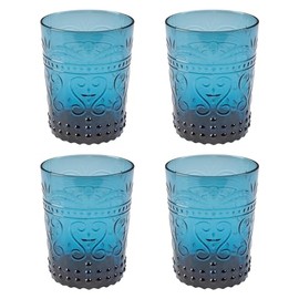 Karma, Somerset Juice Glass Cup 10oz, Vintage Glassware Drinking Cups Set of 4, Ocean Blue