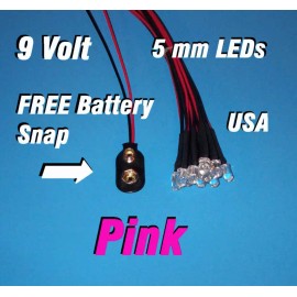n/a 10 x LED - 5mm PRE WIRED LEDS 9 VOLT PINK 9V PREWIRED USA