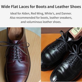 MONDSHOELACE Wide Glossy Waxed Cotton Flat Shoelaces 1/5"(5.5mm) with Metal Tips - for Boot, Dress‑Shoe & Sneaker Laces (Dark Brown, 47"(119cm))