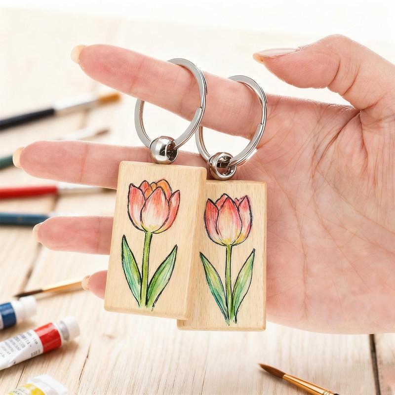 100 Pcs Wooden Keychain Blanks Bulk Rectangle Keychain Blanks