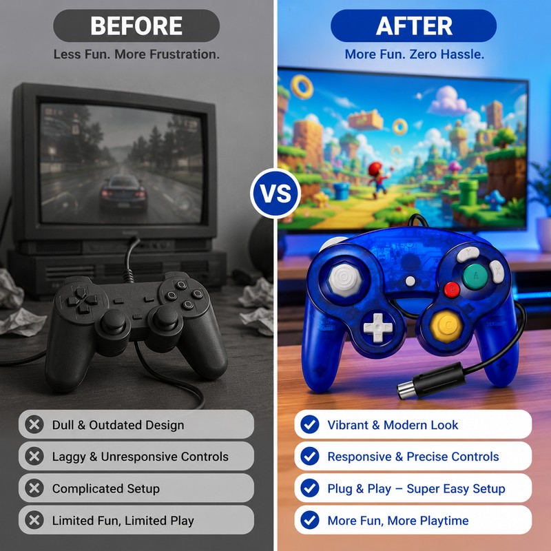 USB Wired Game Controller for Switch & PC – GameCube-Style