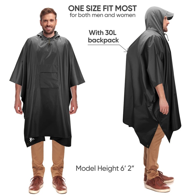 PTEROMY Hooded Rain Poncho for Adult with Pocket, Waterproof Lightweight