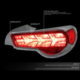 Auto Dynasty 2Pcs LED Arrow Sequential Rear Tail Lights Brake Lamps Compatible with Toyota 86 / Subaru BRZ/Scion FR-S 13-21, Driver and Passenger Side, Chrome Housing Clear Lens Clear Signal