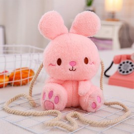 Plush Bunny Crossbody Messenger Shoulder Bag for Girls Women Cartoon Fluffy Rabbit Chain Wallets Bag (pink)
