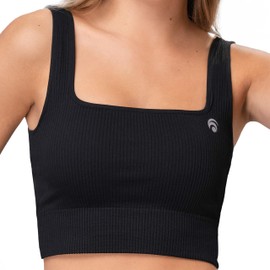 Oceansapart Sydney Women's Sports Bra without Underwire for Yoga and Fitness - Seamless Bustier with Square Neck - Breathable and Quick-Drying - Size XS - XXL, black, M