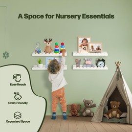 Green Goods Supply Scalloped Shelves - Set of 4 Pre-Assembled 15.6inch White Floating Nursery Book Shelves, Scalloped Book Shelf - Kids Wall Decor, Nursery Decor, Floating Shelves for Wall