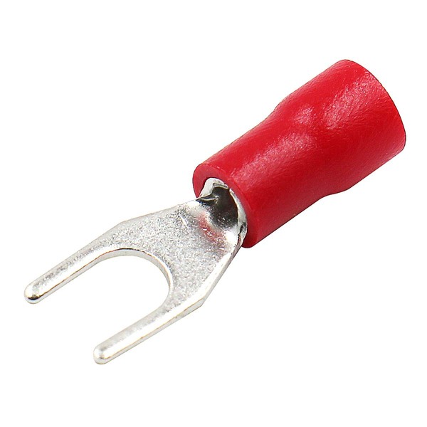 Baomain Red Insulated Fork Spade Wire Connector Electrical Crimp Terminal 16-22AWG #8 USA Screw 100 Pack