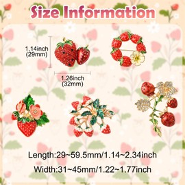 Ipotkitt Pack of 5 5 Styles Strawberry & Flower Enamel Brooches Cute Fruit Rhinestone Pins 3D Food Metal Badge for DIY Craft Accessories Backpack Decor