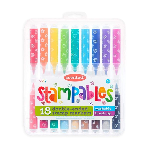 OOLY Double-Sided Stampable Markers, Washable Markers, Marker Stamps and Brush Tip on Each Side, Stamp Colored Markers, Cute School Suplies, Markers for School Replaces Stamp Ink Pad [Scented]