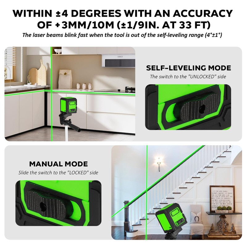 Laser Level with Tripod, Green Laser Self Leveling Cross Line,