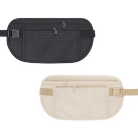 LBJFYHJN Pack of 2 Concealed Money Belts, Bum Bag, Anti-Theft, Sports Belt Bag, Adjustable Belt, Waterproof Travel Bag, Suitable for Mobile Phones, Passports, Cash, Black, beige