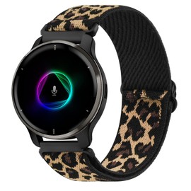 Oumida Bracelet for Garmin Venu 2 Plus/Venu Sq/Venu Sq 2 Music for Men and Women, 20 mm Nylon Watch Strap, Elastic Adjustable Sports Replacement Strap for Garmin Venu Sq 2 Bracelets, Leopard