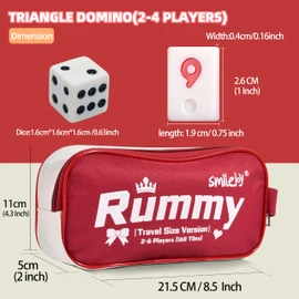 Smilejoy Mini Rummy Set,Travel Size Rummy Game with Durable Canvas Bag, Classical Rummy Game for Adult and Kids,160 Tiles, 4 Playing Rack, 1 Dice (2-6 Players)