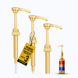 PERMINKS Premium Syrup Pump Compatible with Torani 750 ml Bottle, Davinci Syrups - No Spill, No Clog Syrup Pump Dispenser for Vanilla, Snow Cone, Blueberry, Coffee Flavoring & More (Pack of 3, Gold)