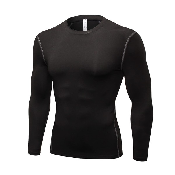 Men's Athletic Compression Shirts Black Long Sleeve Cool Dry Workout