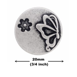 Bezelry 10 botones de vástago de metal de mariposa y flores. 20 mm (plata antigua)
