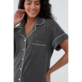 Amorbella Womens Button Front Bamboo Viscose Pajamas Set Short Sleeve ViscosePjs Shorts Set(Charcoal Gray,XXL)