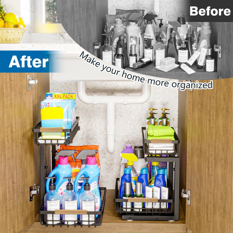 BXINREDA Under Sink Organizers and Storage, 2 Tier Slide Out
